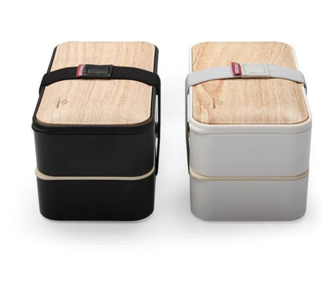 Microwave-Safe Japanese Lunch Box with Wood Grain Design