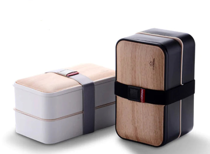 Microwave-Safe Japanese Lunch Box with Wood Grain Design