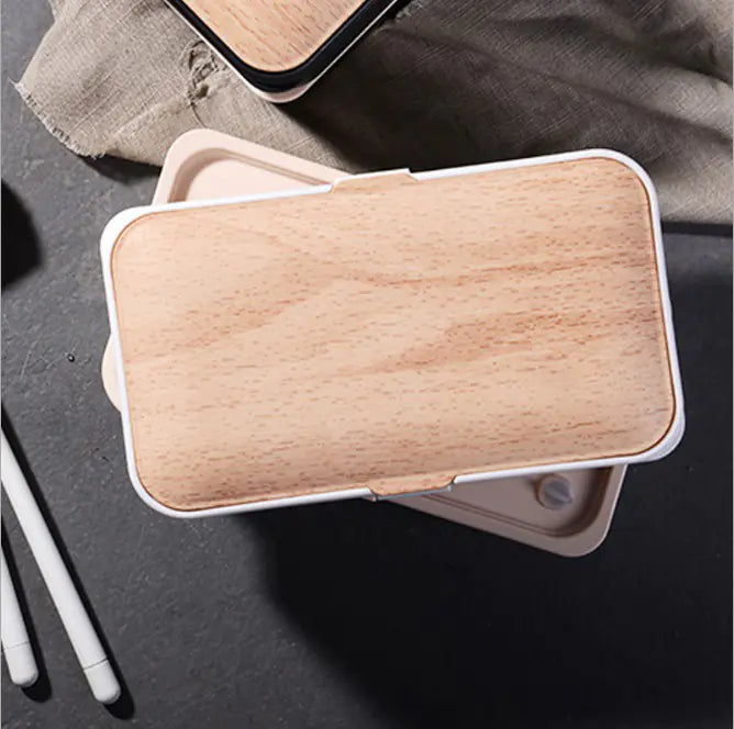 Microwave-Safe Japanese Lunch Box with Wood Grain Design