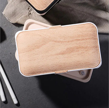Microwave-Safe Japanese Lunch Box with Wood Grain Design